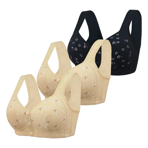 3er Pack Damen Daisy BH mit Vorderverschluss aus Baumwolle, Soft BH mit Druckknopf Vorne ohne Bügel Gepolstert Daisy Bras für Senioren Komfortabler Nahtloser Bequemer BH Comfy Bra 3er Pack Damen Daisy BH mit Vorderverschluss aus Baumwolle, Soft BH mit Druckknopf Vorne ohne Bügel Gepolstert Daisy Bras für Senioren Komfortabler Nahtloser Bequemer BH Comfy Bra von Generic