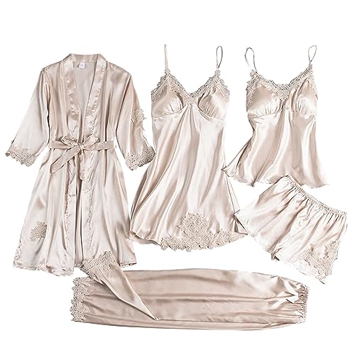 5 Stücke Nachthemd Damen Negligee Nachtwäsche Baumwolle Schlafanzüge Nachtkleid Babypuppe Negligee Träger Nachtkleid Frauen Nachthemden Schlupfkasack Frauen Nachtwäsche Pyjama von Generic