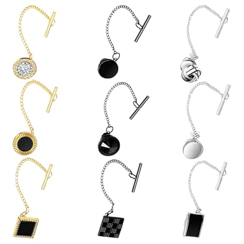 9-teilige Krawattennadeln für Herren, klassisches Gold und Schwarz mit Kristall, Metallkette und Clutch, Idee, One Size, Metall, Kein Edelstein 9-teilige Krawattennadeln für Herren, klassisches Gold und Schwarz mit Kristall, Metallkette und Clutch, Idee, One Size, Metall, Kein Edelstein von Generic