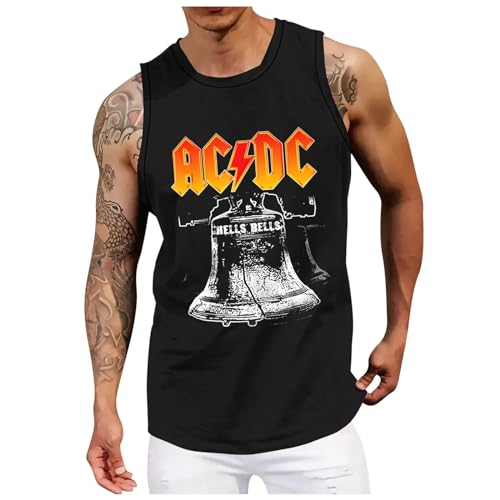 ACDC Tank Top Power Up Cover Tanktop Rock Music Band AC DC Pwr Up Stage Lights Ärmelloses Tops Fan-Shirt Hells Bells High Voltage Sommer Hard Rock Shirt Trägershirts für Herren Bodybuilding Fitness von Generic