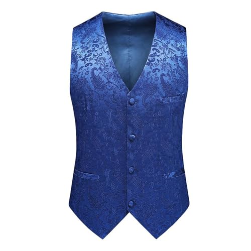 Generic Ärmellose Weste Herren Druck V-Ausschnitt Smoking Herren Bronzieren Gastgeber Anzug Weste Herren Slim Fit Leistungblazer Weste Hochzeit Herren F-Royal Blue 6XL von Generic