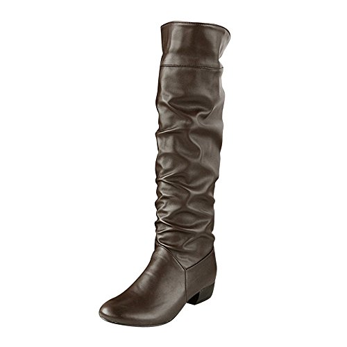 Absätze Reitkniestiefel Damenstiefel Hohe Winter Flache Hohe Damenstiefel Schuhe Damen Schwarz Lack (Brown, 36) von Generic