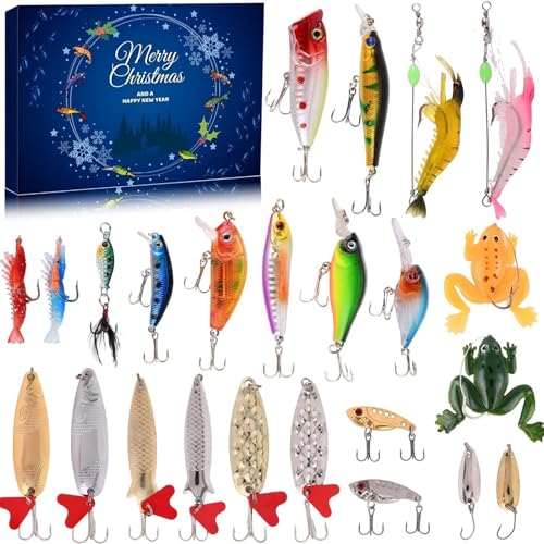 Advent Calendar Fishing Gear Christmas Countdown 24 Days Fishing Köder Sortiment Set | Perfektes Angel Geschenk für Angler | Forellen Köder und Barsch Köder Set | Angelköder Barsch Set von Generic
