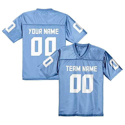 American Football Trikot Personalisierte Football Trikot Uniformen Personalisierte Teamname Nummer Shirts Hip Hop Shirts für Herren Damen Kinder Hellblau von Generic