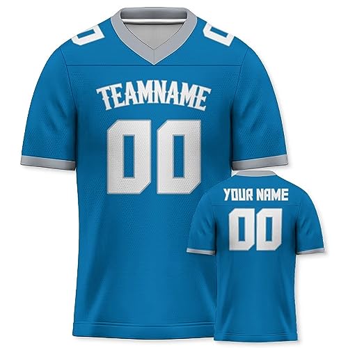 American Football Trikot Personalisierte Football Trikot Uniformen Personalisierte Teamname Nummer Shirts Hip Hop Shirts für Herren Damen Kinder blau von Generic