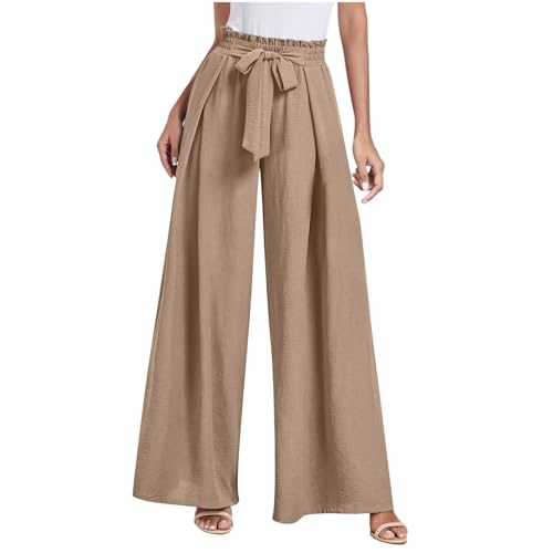 Angebote des Tages Heute Hosenrock Damen Sommer Sommerhose Damen leicht 7/8 Sommerhosen Locker Einfarbig weitem Beinschnitt Lang Hose Damen Leinenhose Cordhose Damen (Khaki, M) von Generic