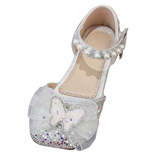 Antirutsch Schuhe Baby Mädchen-Kleidschuhe, niedliche Schleife, Mary-Jane-Schuhe, Ballerina mit Satin-Knöchelband, für Hochzeit, Geburtstag, Party Kinder Schuhe (Silver, 23.5 Infant) von Generic