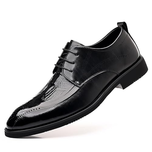 Anzugschuhe for Herren, for Schnüren, runde, brünierte Zehenpartie, Brogue-geprägtes Krokodilmuster, Derby-Schuhe, Gummisohle, Blockabsatz, beständig, rutschfest, klassisch (Color : Schwarz, Size : von Generic