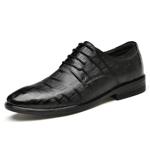 Anzugschuhe for Herren, for Schnüren, runde, brünierte Zehenpartie, Kariertes Leder, Derby-Schuhe, niedrige Spitze, rutschfest, Blockabsatz, rutschfeste Gummisohle, klassisch (Color : Schwarz, Size von Generic