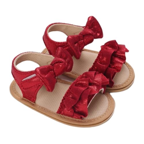 Baby Kleinkind Kleinkind Mädchen PU Weiche Offene spitze Sommer Sandalen Prinzessin Flache Schuhe Für Sommer Sandalen Kinder (Red, 19 Infant) von Generic