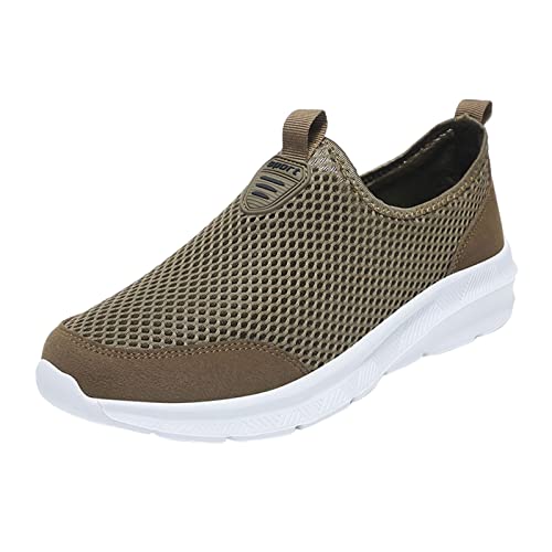 Barfußschuhe Sommerschuhe Herren Slip on Schuhe Mode Sommer Herren Turnschuhe Atmungsaktives Mesh Flach Schnür Freizeitschuhe Herren Schuhe Sneaker Schwarz (Khaki, 46) von Generic