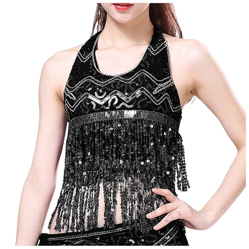 Bauchtanz Crop Top für Frauen, Schmetterling Pailletten Halter Top Bandage Tank Top, Strappy Backless Tube Top Tank ärmellose Weste Kostüm Pailletten Schmetterling Crop Tops Bauchtanz Kostüm Festival Bauchtanz Crop Top für Frauen, Schmetterling Pailletten Halter Top Bandage Tank Top, Strappy Backless Tube Top Tank ärmellose Weste Kostüm Pailletten Schmetterling Crop Tops Bauchtanz Kostüm Festival von Generic