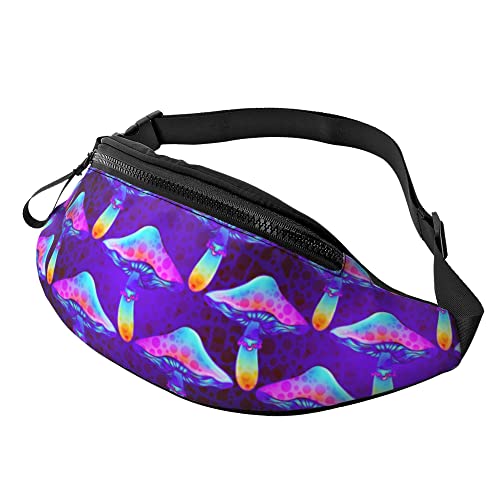 Bauchtasche für Damen und Herren mit Kopfhörerbuchse Sport Gürteltasche psychedelische Totenköpfe Hüfttaschen zum Laufen, Lila Zauberpilze, Einheitsgröße von Generic