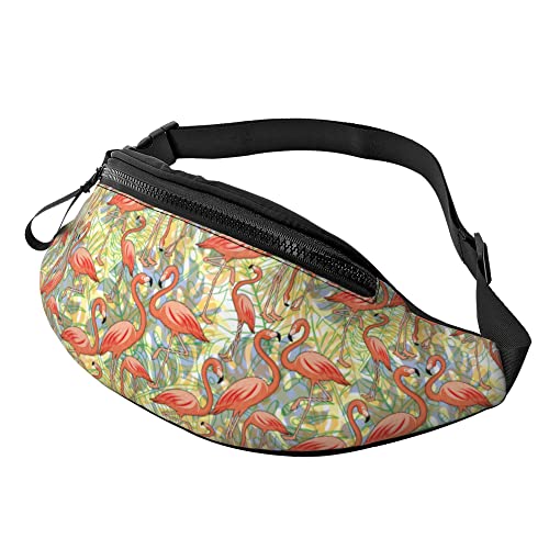 Bauchtasche für Damen und Herren mit Kopfhörerbuchse Sport Gürteltasche psychedelische Totenköpfe Hüfttaschen zum Laufen, Tropische Orange Flamingos, Einheitsgröße von Generic