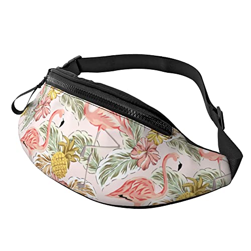 Bauchtasche für Damen und Herren mit Kopfhörerbuchse Sport Gürteltasche psychedelische Totenköpfe Hüfttaschen zum Laufen, Tropischer Hibiskus-Flamingo, Einheitsgröße von Generic