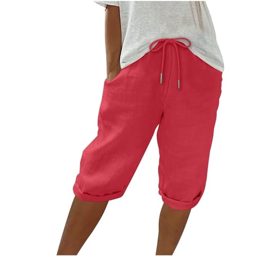 Bequeme Hose Damen,Sporthose Kurz,Sommer Knielang Kurze Hosen Leicht Und Luftig Leinen Hose Casual Locker Strandhose Kordelzug Einfarbig Shorts High Waist Bequeme Freizeit Sommerhose,Rot,S Bequeme Hose Damen,Sporthose Kurz,Sommer Knielang Kurze Hosen Leicht Und Luftig Leinen Hose Casual Locker Strandhose Kordelzug Einfarbig Shorts High Waist Bequeme Freizeit Sommerhose,Rot,S von Generic
