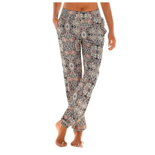 Bequeme Hose Damen Blumendruck Freizeithose Boho Strandhose Straight Bein Hosen Loose Haremshose Casual Stoffhose Frauen Yogahose High Waist Bequeme Hose Damen Blumendruck Freizeithose Boho Strandhose Straight Bein Hosen Loose Haremshose Casual Stoffhose Frauen Yogahose High Waist von Generic