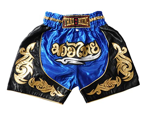 Blau Sportliche Junior Short für Muay Thai Boxen - Ideale Kickboxen Hose für Jungen und Mädchen (Kinder)- Perfekt für Gym, Sport und Fitness (as3, Age, 6_Years, 8_Years, Regular) von Generic