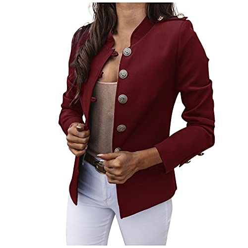 Blazer für Damen Vintage Blazerjacke Anzugjacke mit Stehkragen Military Blazer Offener Vorderseite Knöpfe Strickjacke Business Damenblazer Freizeitjacke Frühling Herbst Winter Arbeitsanzug von Generic