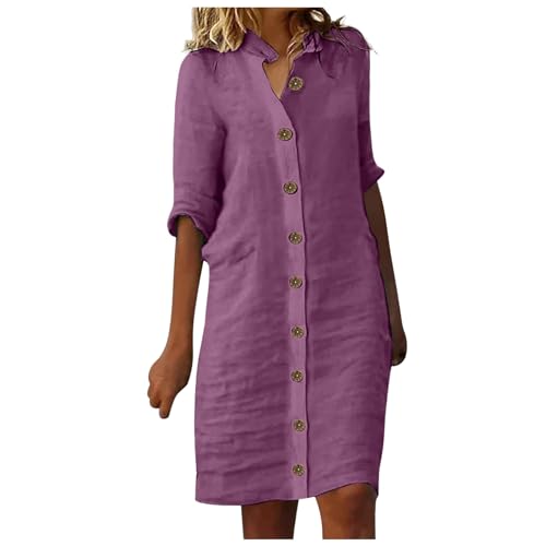 Blusenkleid Damen Leinenkleid Sommer mit Knopfleiste Kurzarm V-Ausschnitt Sommerkleid Damen Knielang Leinenkleider Baumwolle Leinen Kleider Casual Freizeitkleid Strandkleider Boho Kleid A-Linie Kleid Blusenkleid Damen Leinenkleid Sommer mit Knopfleiste Kurzarm V-Ausschnitt Sommerkleid Damen Knielang Leinenkleider Baumwolle Leinen Kleider Casual Freizeitkleid Strandkleider Boho Kleid A-Linie Kleid von Generic