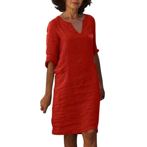 Blusenkleid Damen Leinenkleid Sommer mit Knopfleiste Kurzarm V-Ausschnitt Sommerkleid Damen Knielang Leinenkleider Baumwolle Leinen Kleider Casual Freizeitkleid Strandkleider Boho Kleid A-Linie Kleid Blusenkleid Damen Leinenkleid Sommer mit Knopfleiste Kurzarm V-Ausschnitt Sommerkleid Damen Knielang Leinenkleider Baumwolle Leinen Kleider Casual Freizeitkleid Strandkleider Boho Kleid A-Linie Kleid von Generic