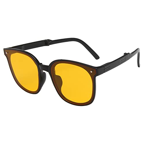 Brille Mit Blaufilter Damen Trendige Sonnenbrille für Damen und Herren, polarisierte, faltbare, runde, schicke Retro-Sonnenbrille Pilotenbrille Fensterglas (Yellow, One Size) von Generic