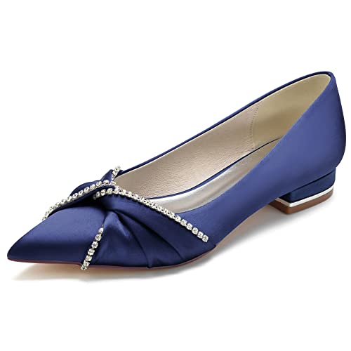 Bruidsschoenen,Damen Flach Pointed Toe Slip-On Flats Hochzeitsschuhe Satin Partei Abendschuhe Flach 2.5Cm,Dark Blue,43 EU Bruidsschoenen,Damen Flach Pointed Toe Slip-On Flats Hochzeitsschuhe Satin Partei Abendschuhe Flach 2.5Cm,Dark Blue,43 EU von Generic