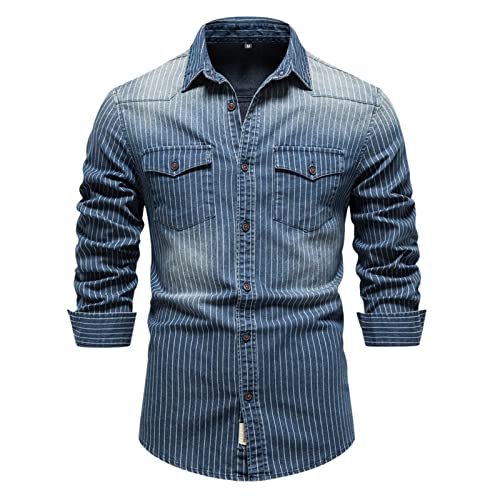 Bunt Lässige Casual Hemd Langarm Jeanshemd Herren-Hemd Männer Regular Fit Langarm Hemd Button Down Freizeithemden Herbst und Winter Männer Fashion Mantel von Generic