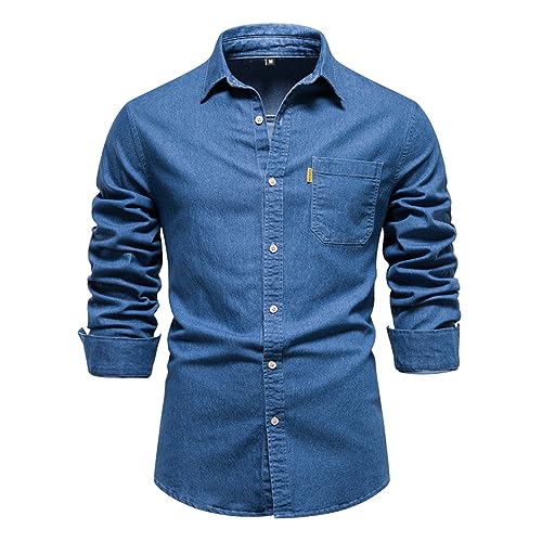 Bunt Lässige Casual Hemd Langarm Jeanshemd Herren-Hemd Männer Regular Fit Langarm Hemd Button Down Freizeithemden Herbst und Winter Männer Fashion Mantel von Generic