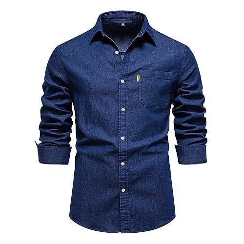 Bunt Lässige Casual Hemd Langarm Jeanshemd Herren-Hemd Männer Regular Fit Langarm Hemd Button Down Freizeithemden Herbst und Winter Männer Fashion Mantel von Generic