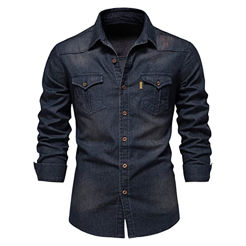 Bunt Lässige Casual Hemd Langarm Jeanshemd Herren-Hemd Männer Regular Fit Langarm Hemd Button Down Freizeithemden Herbst und Winter Männer Fashion Mantel von Generic