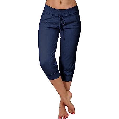 Caprihose Damen 3/4 Sommer Stretch Wanderhose Sommer 3/4 Sporthose Kurze Hose Fitness-Jogginghose Barmuda Shorts Sommerhose Knielang Freizeithose Große Größen Haremshose/Yogahose/Arbeitshose von Generic