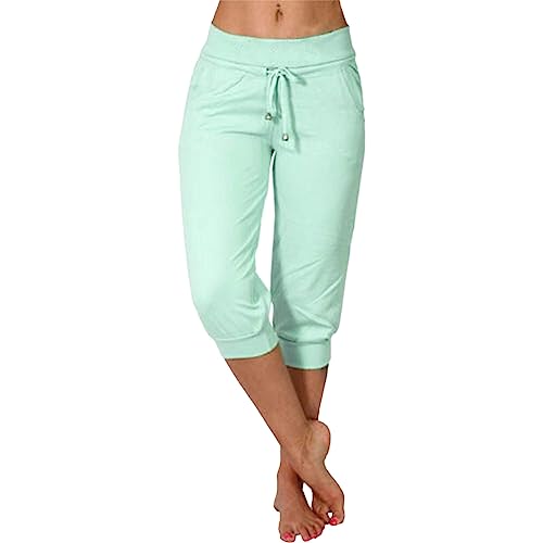 Caprihose Damen 3/4 Sommer Stretch Wanderhose Sommer 3/4 Sporthose Kurze Hose Fitness-Jogginghose Barmuda Shorts Sommerhose Knielang Freizeithose Große Größen Haremshose/Yogahose/Arbeitshose von Generic