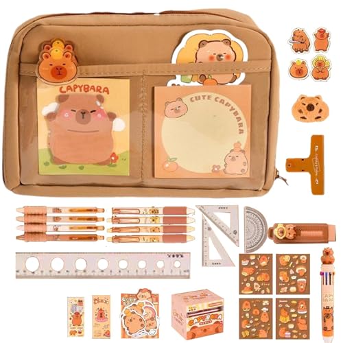 Capybara Schreibwaren-Set - Niedliche Tasche mit Clip für Stiftlineale, Haftnotizen, Capybara Set für die Organisationsschule | Lustiges Tierthema Kit Capybara Schreibwaren-Set - Niedliche Tasche mit Clip für Stiftlineale, Haftnotizen, Capybara Set für die Organisationsschule | Lustiges Tierthema Kit von Generic