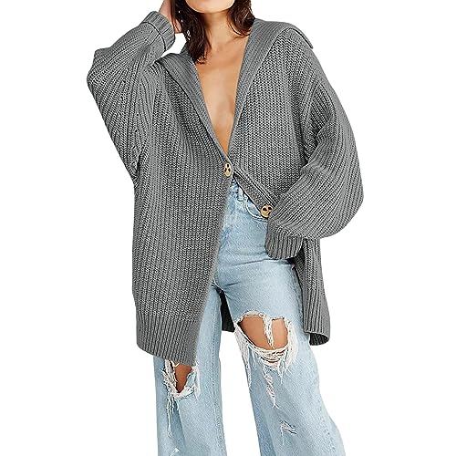 Cardigan Damen Lang Strickmantel Strickjacke Sweater Ele Manschette Langarm Sweatshirt Langen Mantel Jacke Tops Outwear Casual Offen Pulllover Damen Herbst Winter Outing Stil Damen Grobstrick von Generic