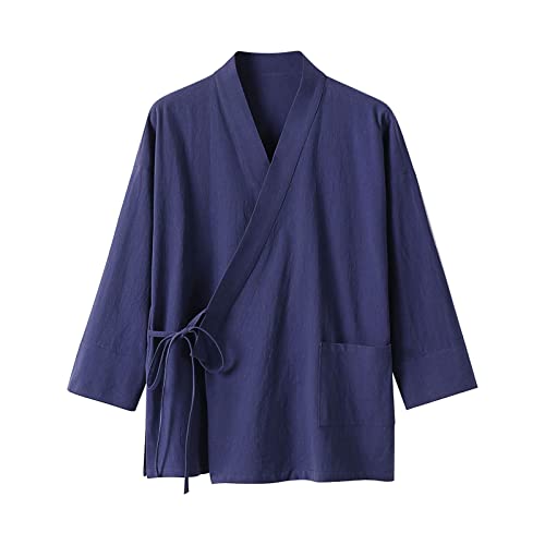 Celucke Hanfu Shirt Herren Cosplay Oberteil Kostüm Chinese Ancient Costume Kleid Traditionelle Klassische Kleidung Tang Dynasty Swordsman Robe Men Atmungsaktiv Shirt(Blau,L) von Generic