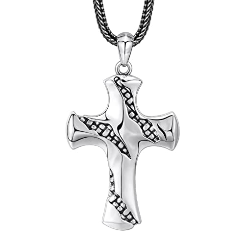 Christlicher Kreuz-Anhänger, Herren-Gothic-Vintage-Kreuz-Halskette aus S925-Sterlingsilber, Silber, Anhänger + Kette 50 cm von Generic