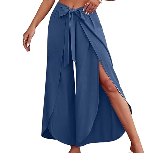 Culottes Hosen Damen Leichte Sommerhose Damen Wickelhose mit Schlitz Weites Bein Rüschen Hose Damen Sommer Yogahose Leicht Luftige Sommerhosen Plissee Bequeme Sporthose Frauen Fitness Stretchhose von Generic