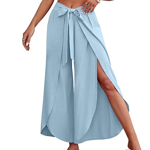 Culottes Hosen Damen Leichte Sommerhose Damen Wickelhose mit Schlitz Weites Bein Rüschen Hose Damen Sommer Yogahose Leicht Luftige Sommerhosen Plissee Bequeme Sporthose Frauen Fitness Stretchhose von Generic