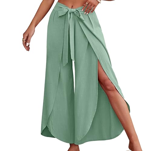 Culottes Hosen Damen Leichte Sommerhose Damen Wickelhose mit Schlitz Weites Bein Rüschen Hose Damen Sommer Yogahose Leicht Luftige Sommerhosen Plissee Bequeme Sporthose Frauen Fitness Stretchhose von Generic