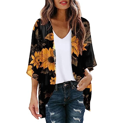 DUJEFF Damen Cardigan Leichte Sommer Chiffon Kimono Strickjacke Übergröße 3/4 Ärmel Sommerjacke Sonnenblume Druck Lang Jacke Lässige Mode Strand Shawl Bluse Oberteil Tops Dünn Offene Front Jacken DUJEFF Damen Cardigan Leichte Sommer Chiffon Kimono Strickjacke Übergröße 3/4 Ärmel Sommerjacke Sonnenblume Druck Lang Jacke Lässige Mode Strand Shawl Bluse Oberteil Tops Dünn Offene Front Jacken von Generic