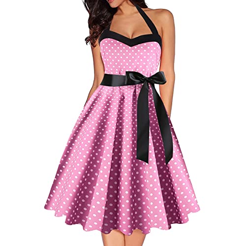 Damen 50er Jahre Kleid Vintage Cocktailkleid Neckholder 1950er Rockabilly Petticoat Kleid Freizeitkleid Damen 50er Jahre Kleid Vintage Cocktailkleid Neckholder 1950er Rockabilly Petticoat Kleid Freizeitkleid von Generic