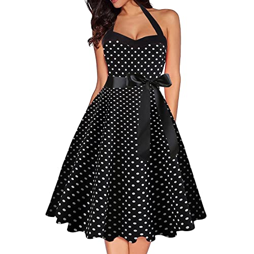 Damen 50er Jahre Kleid Vintage Cocktailkleid Neckholder 1950er Rockabilly Petticoat Kleid Freizeitkleid Damen 50er Jahre Kleid Vintage Cocktailkleid Neckholder 1950er Rockabilly Petticoat Kleid Freizeitkleid von Generic
