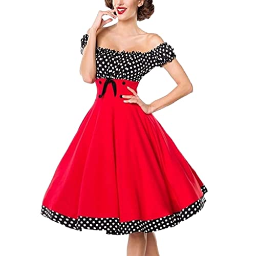 Damen 50er Jahre Kleid Vintage Cocktailkleid Neckholder 1950er Rockabilly Petticoat Kleid Freizeitkleid von Generic