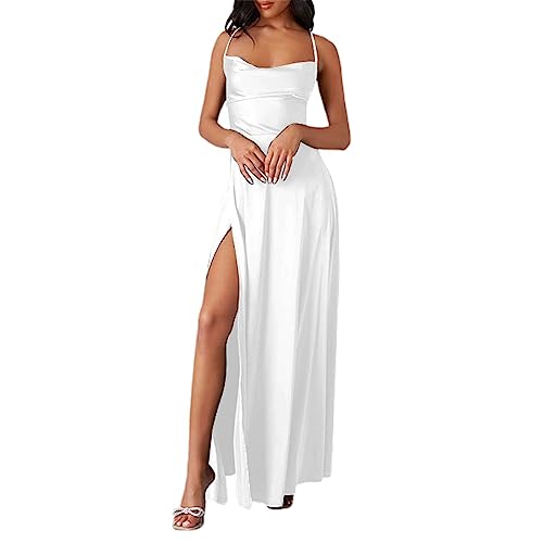 Damen Abendkleid Lang mit Schlitz Satin Ballkleid Elegant Neckholder Kleider mit Taschen A-Linien Rückenfreies Spaghetti Sexy Abendkleider Lange Hochzeitskleid Brautjungfernkleider Party Kleid Damen Abendkleid Lang mit Schlitz Satin Ballkleid Elegant Neckholder Kleider mit Taschen A-Linien Rückenfreies Spaghetti Sexy Abendkleider Lange Hochzeitskleid Brautjungfernkleider Party Kleid von Generic