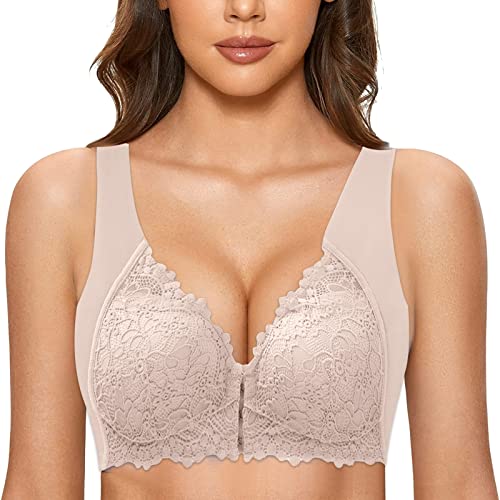 Damen BH Verschluss Vorne Ohne Bügel Spitzen BH Große Größen Minimizer BH Sexy Push Up Bra Komfort Bustier Breiten Trägern Klassischer Soft-BH Damen BH Verschluss Vorne Ohne Bügel Spitzen BH Große Größen Minimizer BH Sexy Push Up Bra Komfort Bustier Breiten Trägern Klassischer Soft-BH von Generic