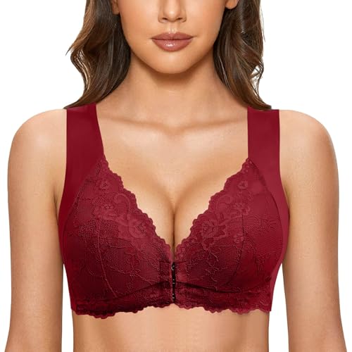 Damen BH Verschluss Vorne Ohne Bügel Spitzen BH Große Größen Minimizer BH Sexy Push Up Bra Komfort Bustier Breiten Trägern Klassischer Soft-BH Damen BH Verschluss Vorne Ohne Bügel Spitzen BH Große Größen Minimizer BH Sexy Push Up Bra Komfort Bustier Breiten Trägern Klassischer Soft-BH von Generic