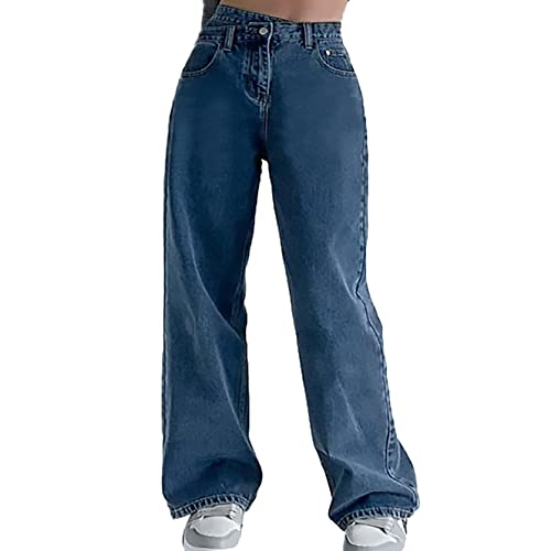 Damen Baggy Jeans Y2K Low Waist Vintage Hose mit Taschen Schlaghose Cargo Pants Fashion Cargohose Streetwear für Frauen Mädchen Damen Baggy Jeans Y2K Low Waist Vintage Hose mit Taschen Schlaghose Cargo Pants Fashion Cargohose Streetwear für Frauen Mädchen von Generic