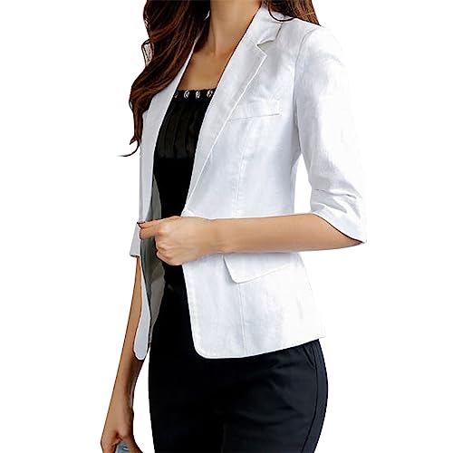 Damen Blazer Sportlich Elegant 3/4 Arm, Leinen Blazer Damen Kurz Kurzblazer Damen Elegant Anzugjacke Sommerjacke Leicht Tailliert Leinen-Blazer Sommer Übergangsjacke Regular Fit Blazerjacken Damen Blazer Sportlich Elegant 3/4 Arm, Leinen Blazer Damen Kurz Kurzblazer Damen Elegant Anzugjacke Sommerjacke Leicht Tailliert Leinen-Blazer Sommer Übergangsjacke Regular Fit Blazerjacken von Generic