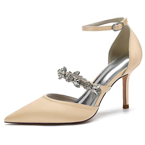 Damen Brautschuhe High Schuhe Pointed Toe Hochzeit Bridal Stiletto High Heels Slip-On Kleid Schuhe 8.5Cm,Champagne,37 EU Damen Brautschuhe High Schuhe Pointed Toe Hochzeit Bridal Stiletto High Heels Slip-On Kleid Schuhe 8.5Cm,Champagne,37 EU von Generic